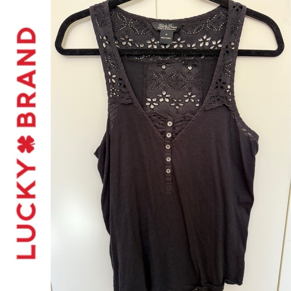 Lucky Brand Charcoal Eyelet Tank Top